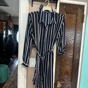 Ups & Downs 2X Navy Striped Shirt Dress